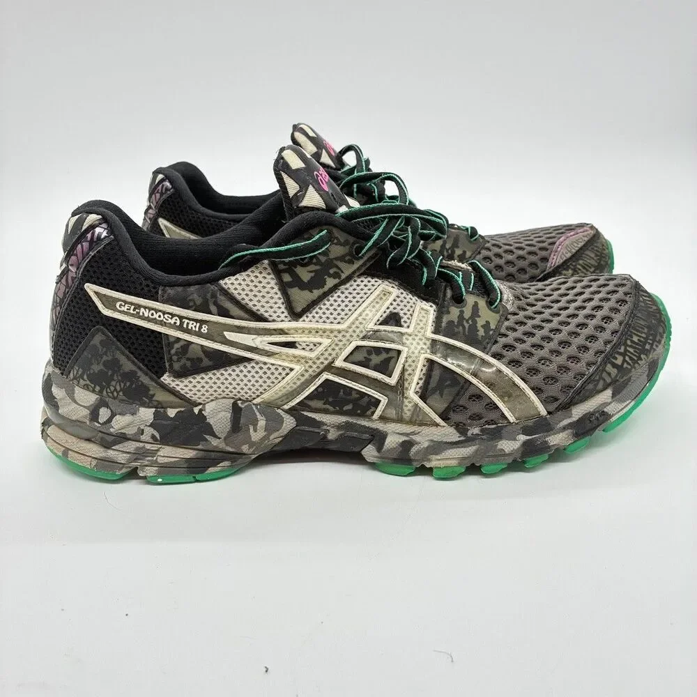 ASICS Gel-Noosa Tri 8 Womens 8.5 Black Gray Camo Triathlon Running Shoes